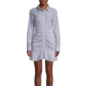 English Factory long-sleeve striped ruched mini shirt dress